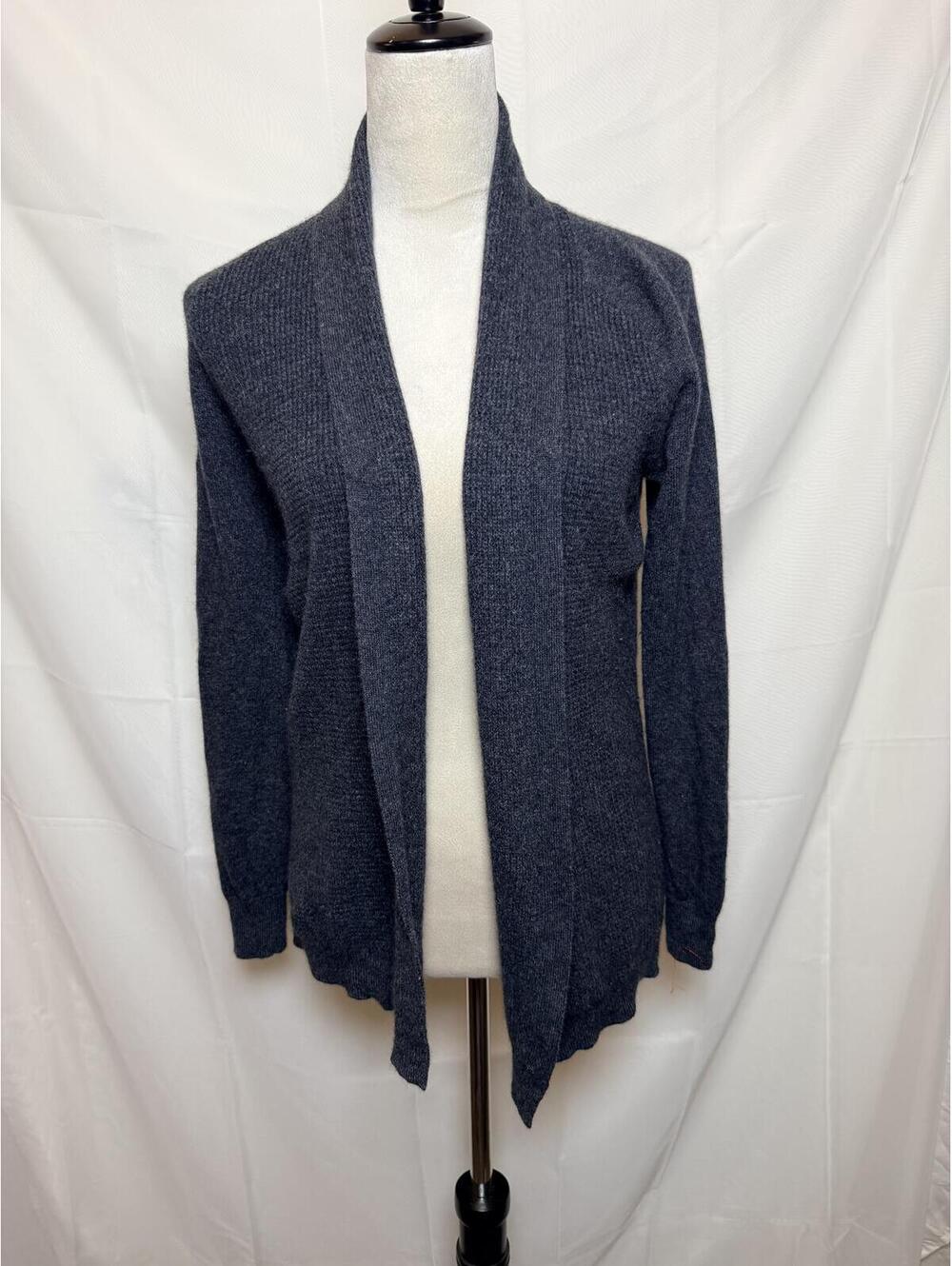 AQUA Cashmere Women's Charcoal Gray 100% Cashmere Open Front Cardigan, Size S